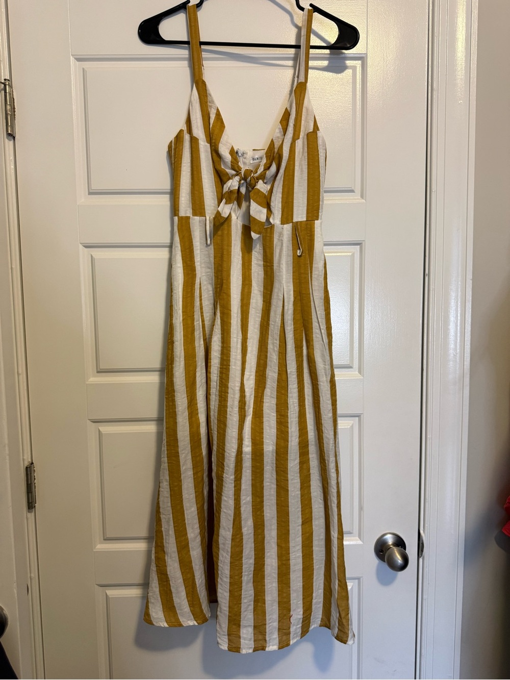 Striped Mustard & White Tie-Front Midi Dress — Women